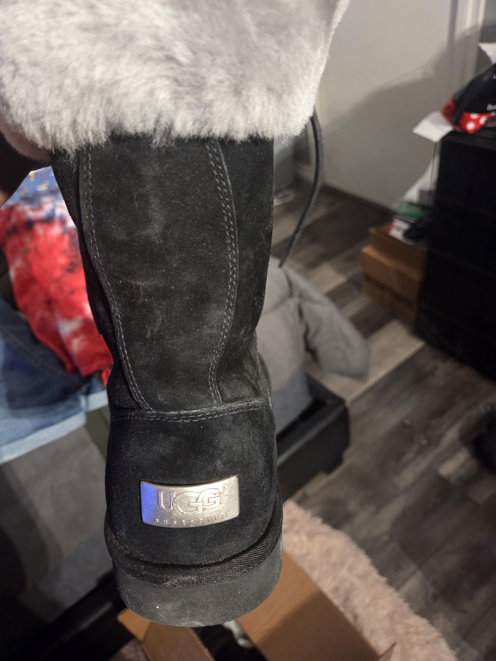 UGG Black Suede Shearling Boot